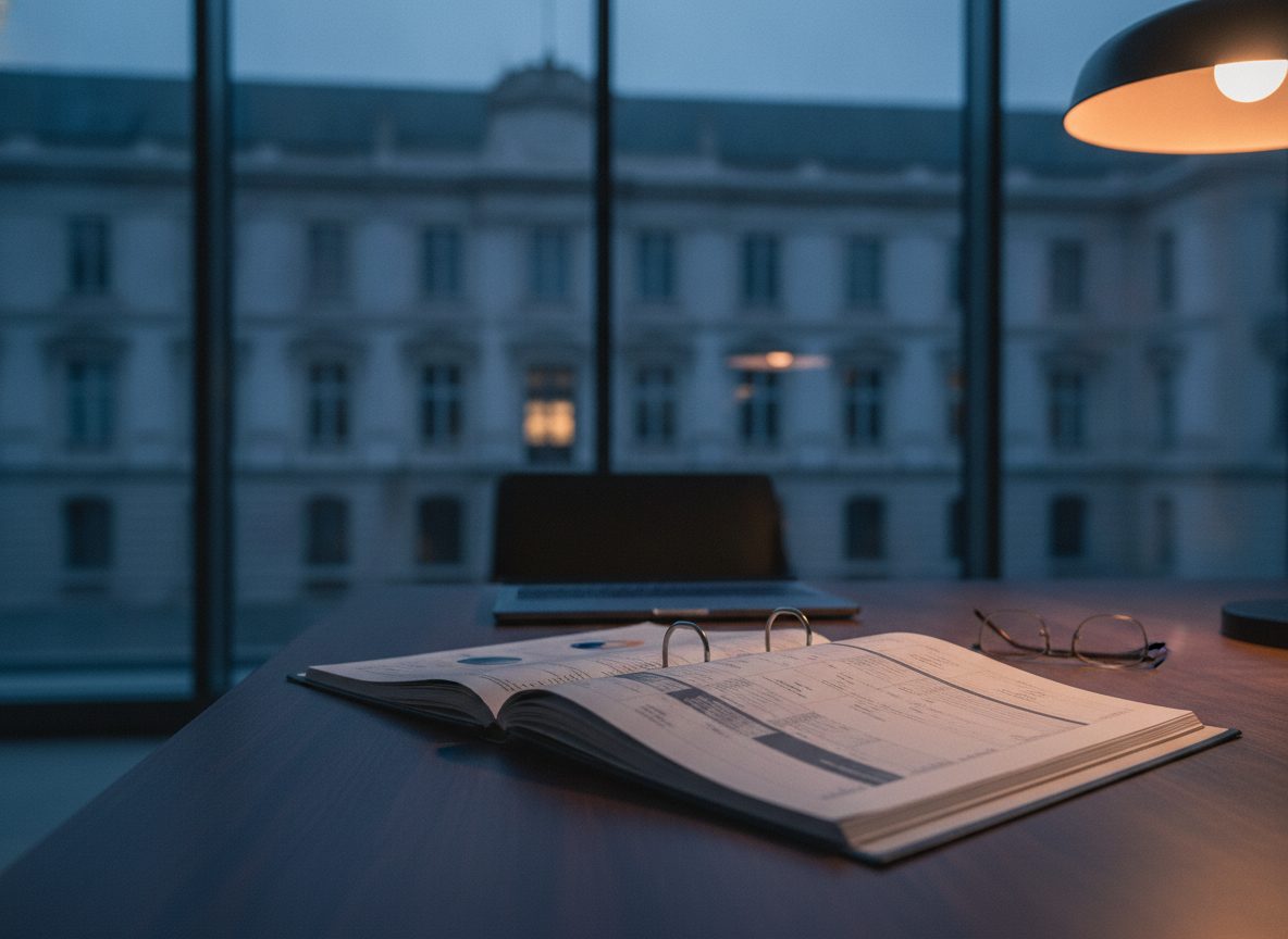 Legal case file open on a desk